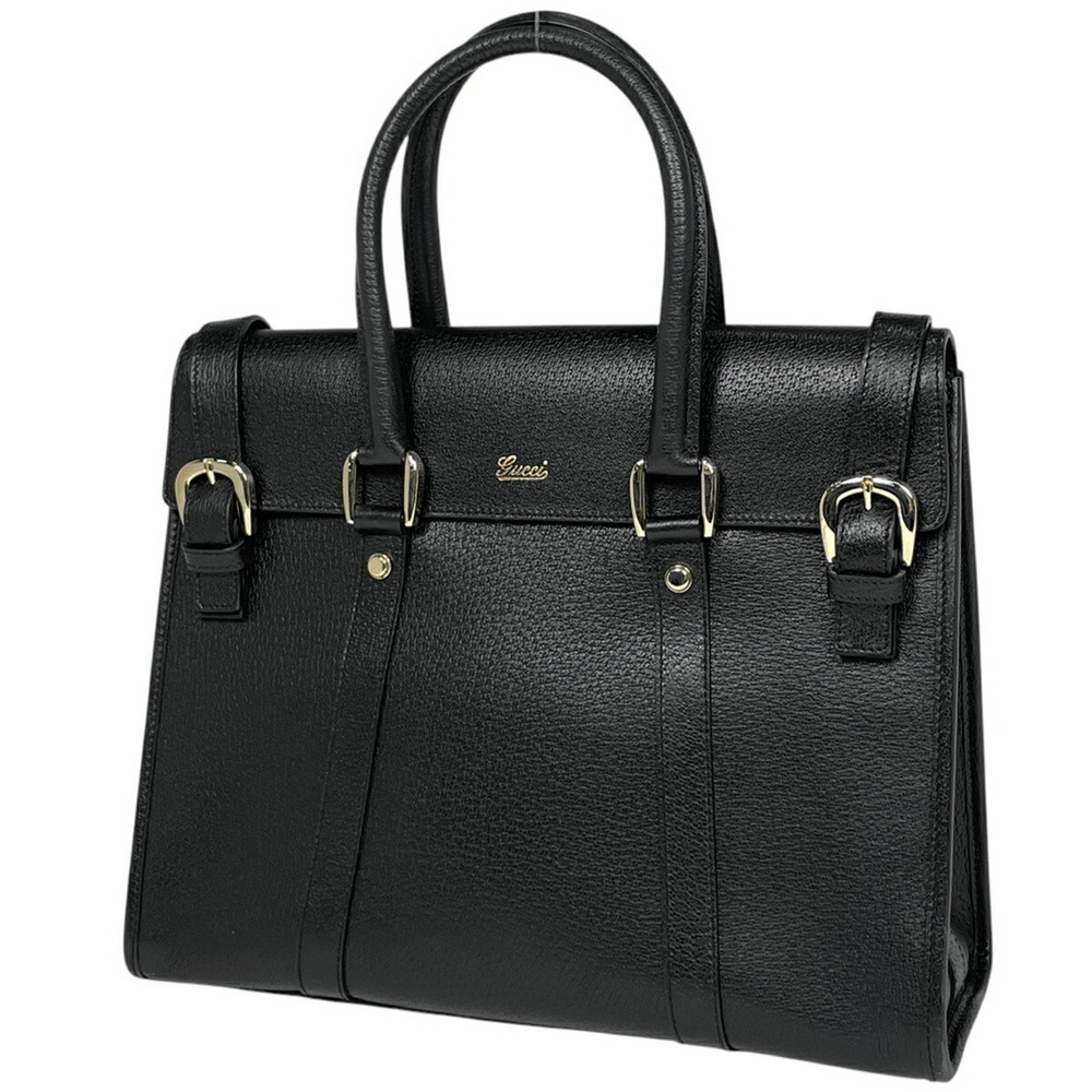Gucci black leather satchel bag dual buckle
